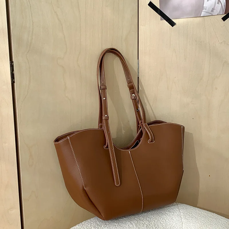 Women Bags On Sale - ヴィンテージ女性用ハンドバッグ 大容量ポータブルショッピングショルダーバッグ 高級PUレザー レディース通勤用アンダーアームトートバッグ ボルサ