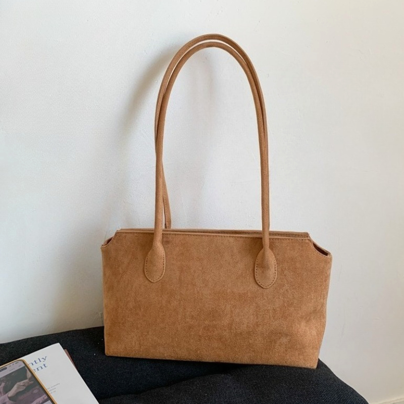 Women Hand Bags For Office - ヴィンテージ風ブラウンスエード脇の下バッグ、新しいミニマリスト鹿ベルベット財布、多用途ショルダー＆ハンドバッグ、女性用
