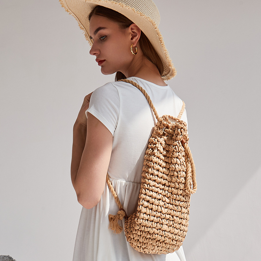 手作り巾着ビーチショルダーバッグ ラフィア ラタン織りトラベ - Women'S Raffia Bags のレビューと価格