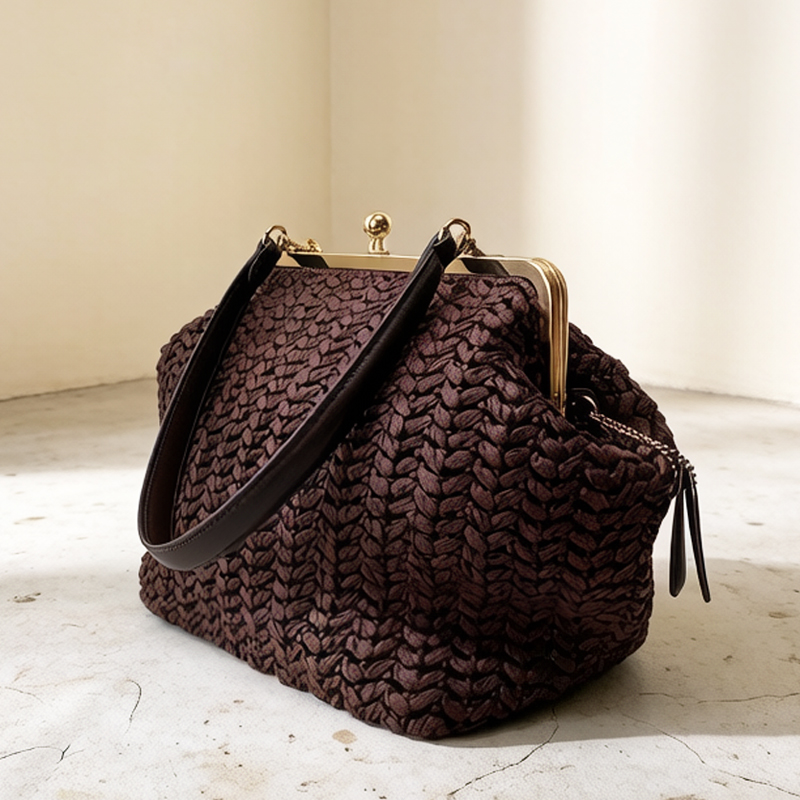 手織りキスロックフレームショルダーラフィアビーチバッグ女性用 - Women'S Raffia Bags のレビューと価格