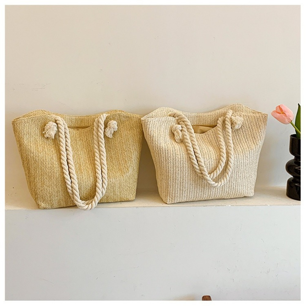 新しい夏のビーチトートバッグ 大容量 ラフィア ボヘミアン風 - Women'S Raffia Bags のレビューと価格