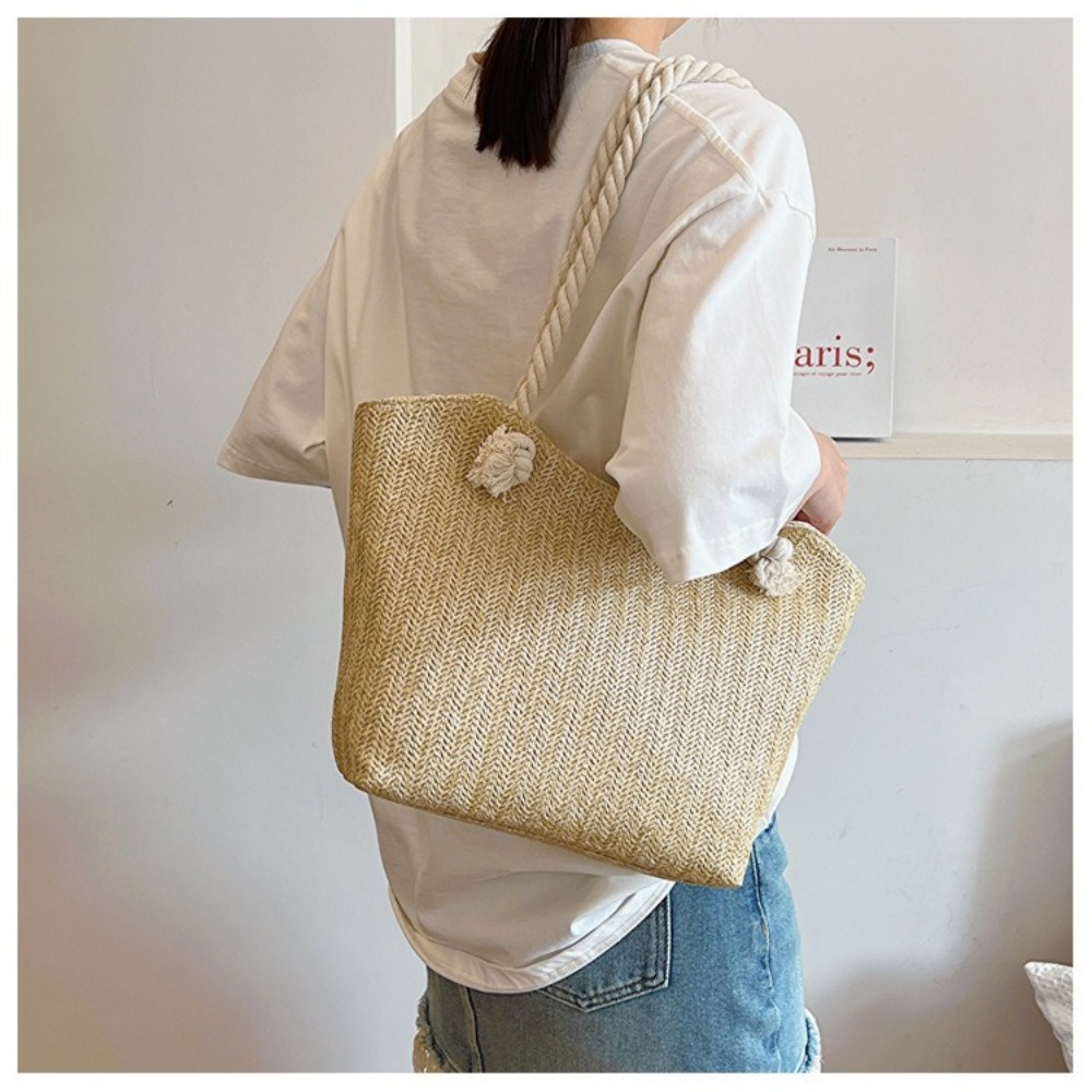 新しい夏のビーチトートバッグ 大容量 ラフィア ボヘミアン風 - Women'S Raffia Bags のレビューと価格
