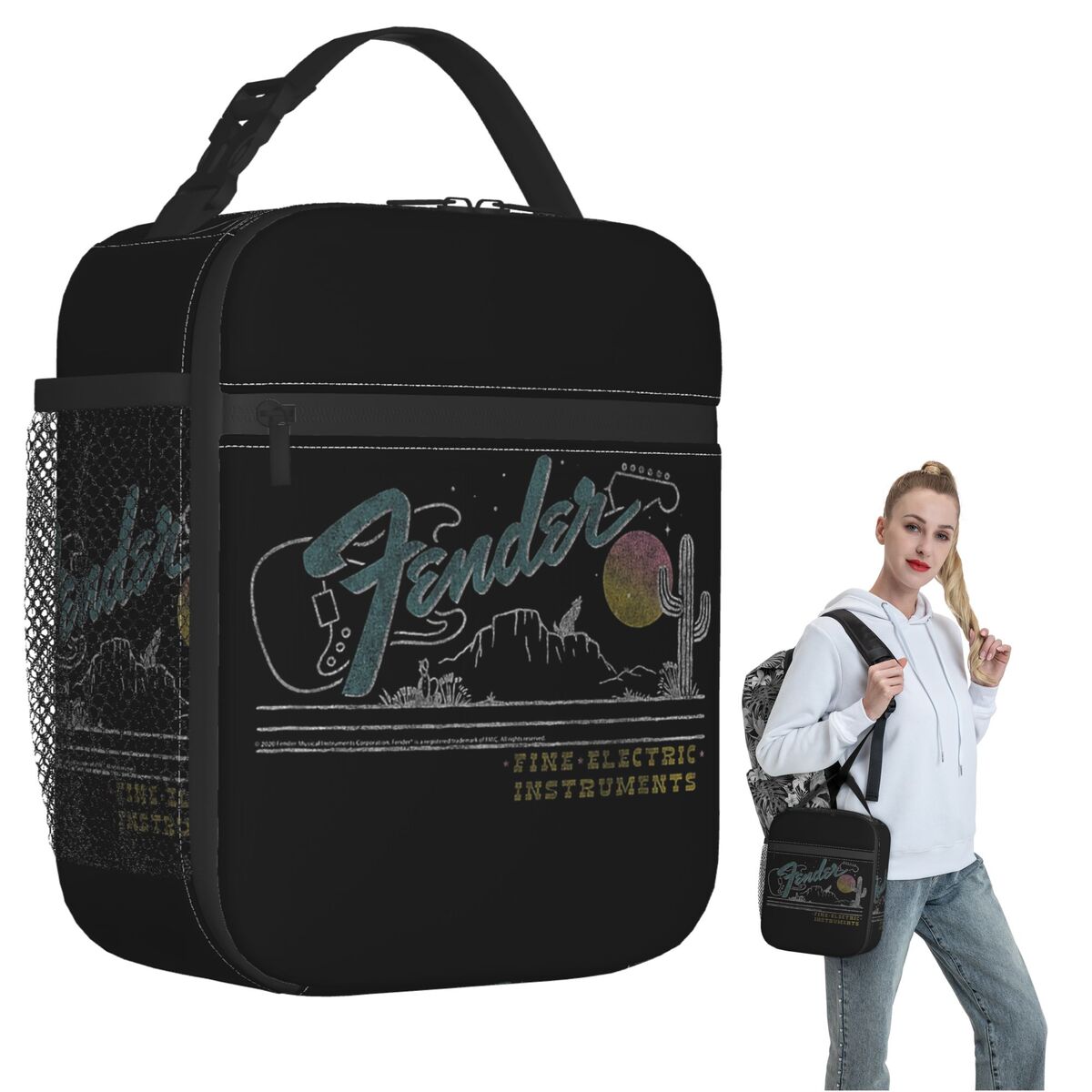 会社90年代ジャズフェンダーギター音楽断熱ランチバッグ女性子 - Women Bags Company のレビューと価格