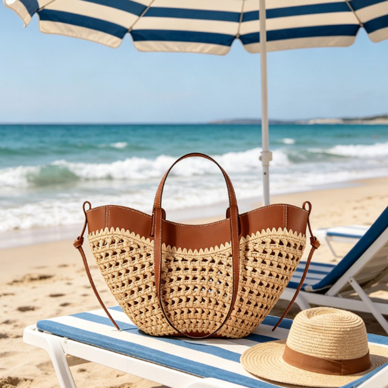 2026年夏 ホローアウトラフィアとPUレザーの普段使いバッ - Women'S Raffia Bags のレビューと価格